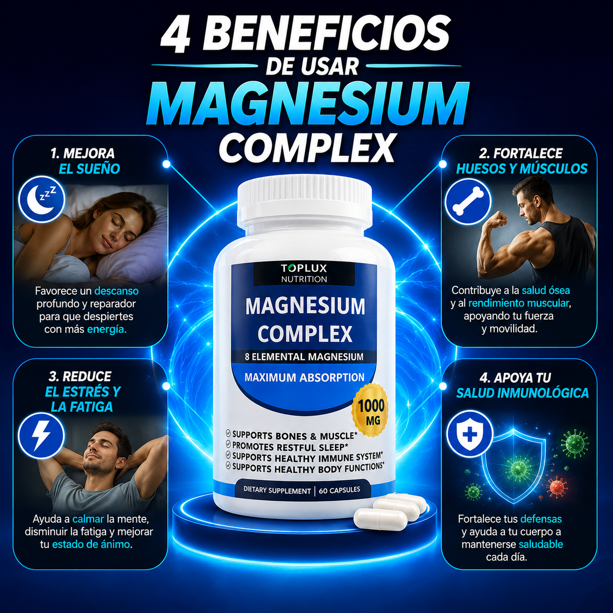 MAGNESIUM COMPLEX 8 ELEMENTAL 1000 mg - Dormir Profundo Adiós Cansancio!