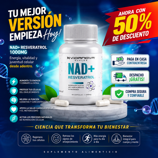 NAD+ RESVERATROL 1000MG 60 CAPS - Antienvejecimiento -  Energía Celular
