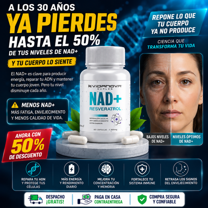 NAD+ RESVERATROL 1000MG 60 CAPS - Antienvejecimiento -  Energía Celular