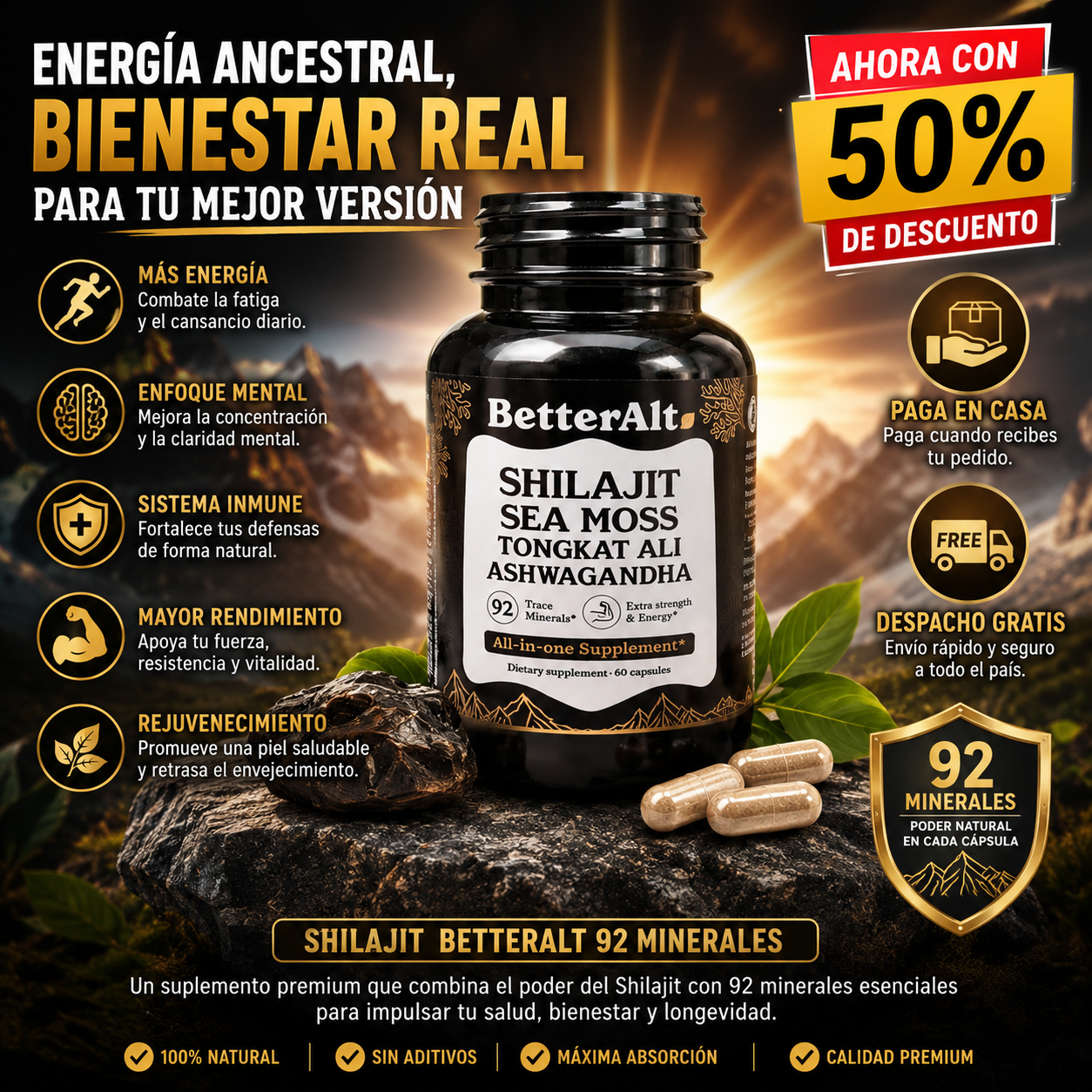 SHILAJIT BETTERALT 92 MINERALES -¡Energía - Claridad -Equilibrio!